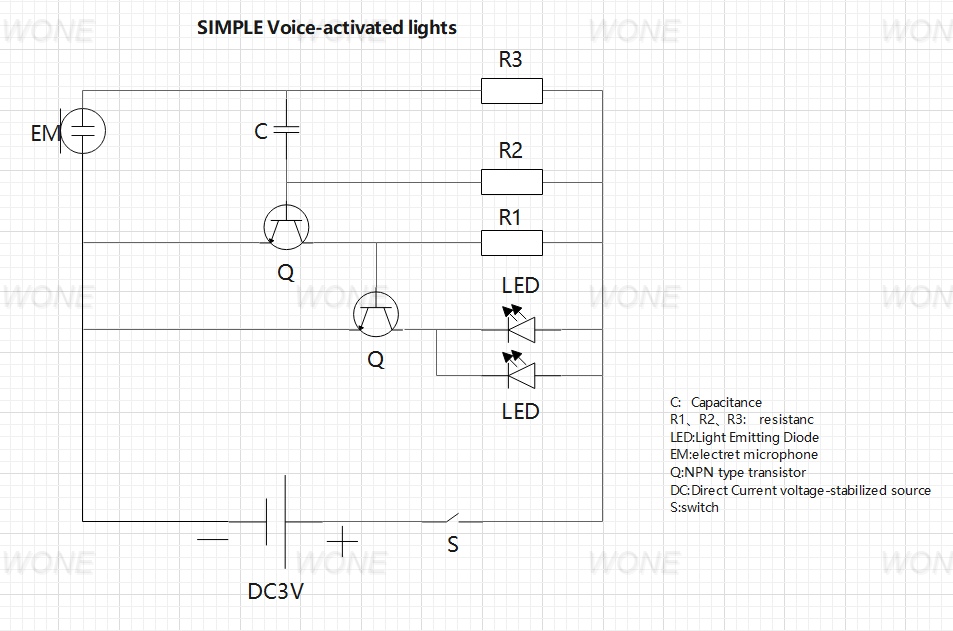 Simple circuit diagram Of Voice-activated lights