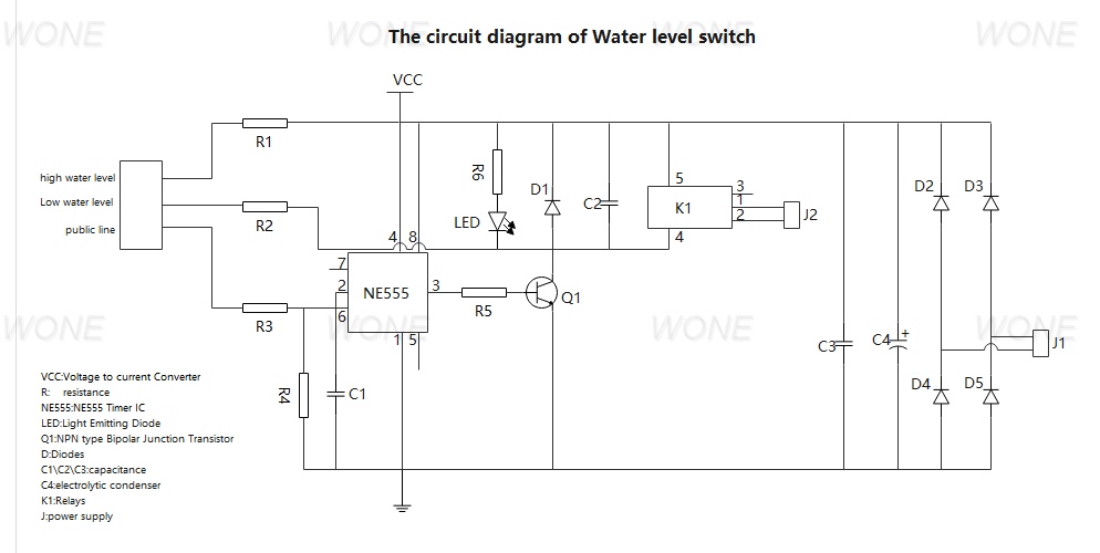 The circuit diagram of Water level switch