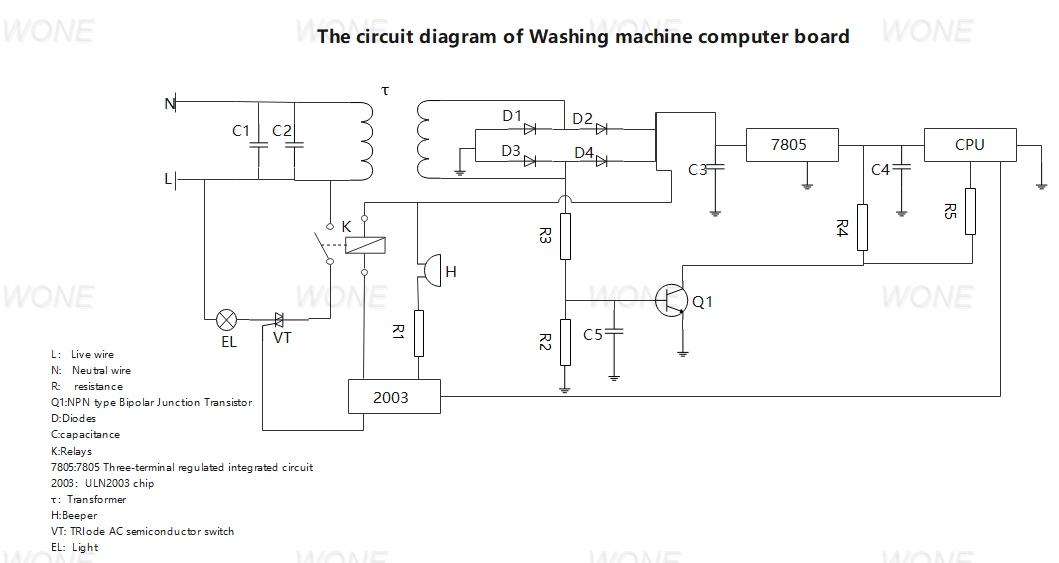 The circuit diagram of Washing machine computer board