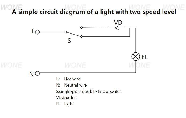 A simple circuit diagram of a light with two level