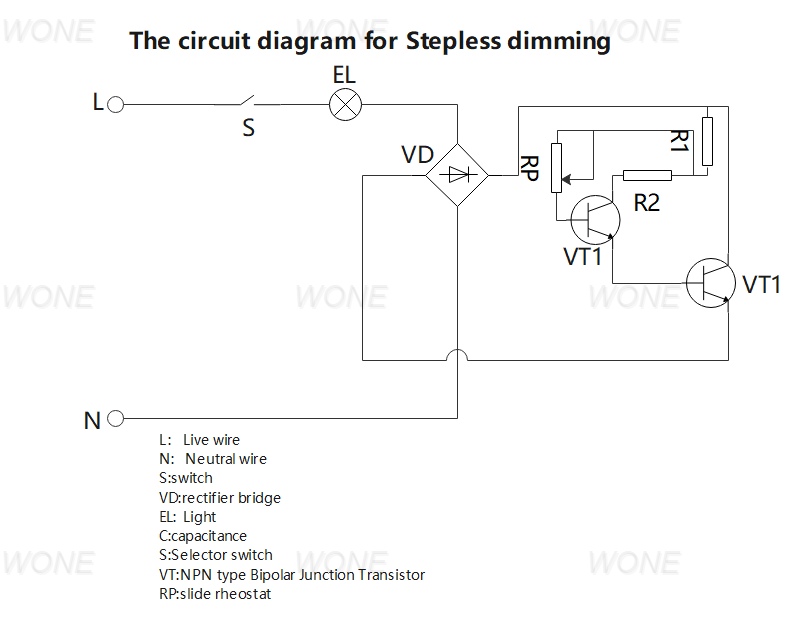 The circuit diagram for Stepless dimming