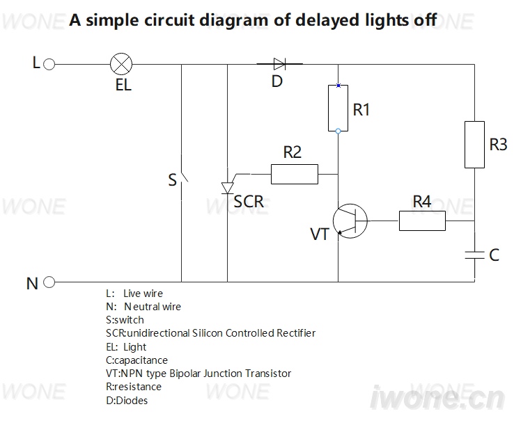 A simple circuit diagram of delayed lights off