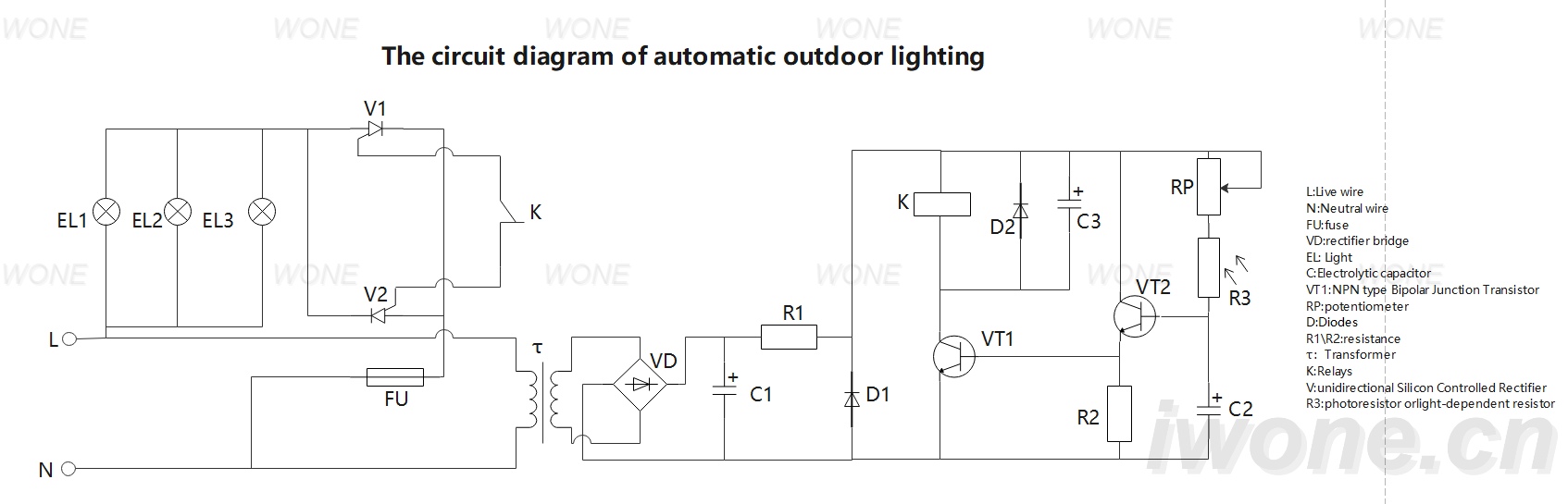 The circuit diagram of automatic outdoor lighting