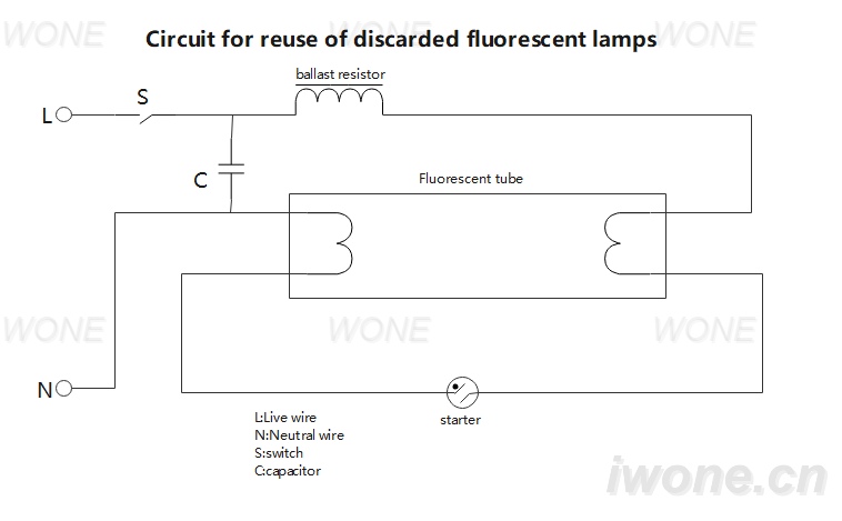 Circuit for reuse of discarded fluorescent lamps