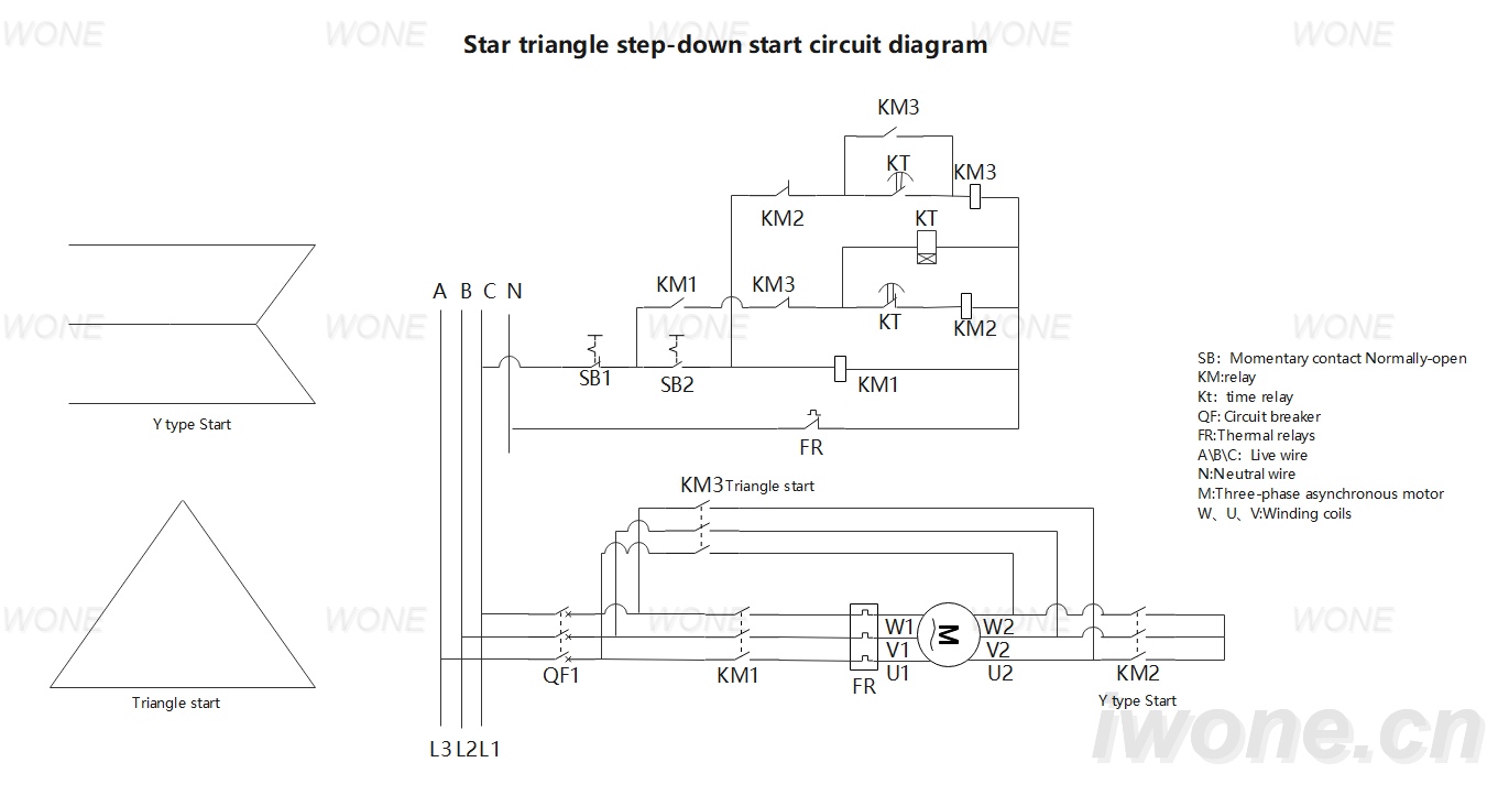 Star triangle step-down start circuit diagram