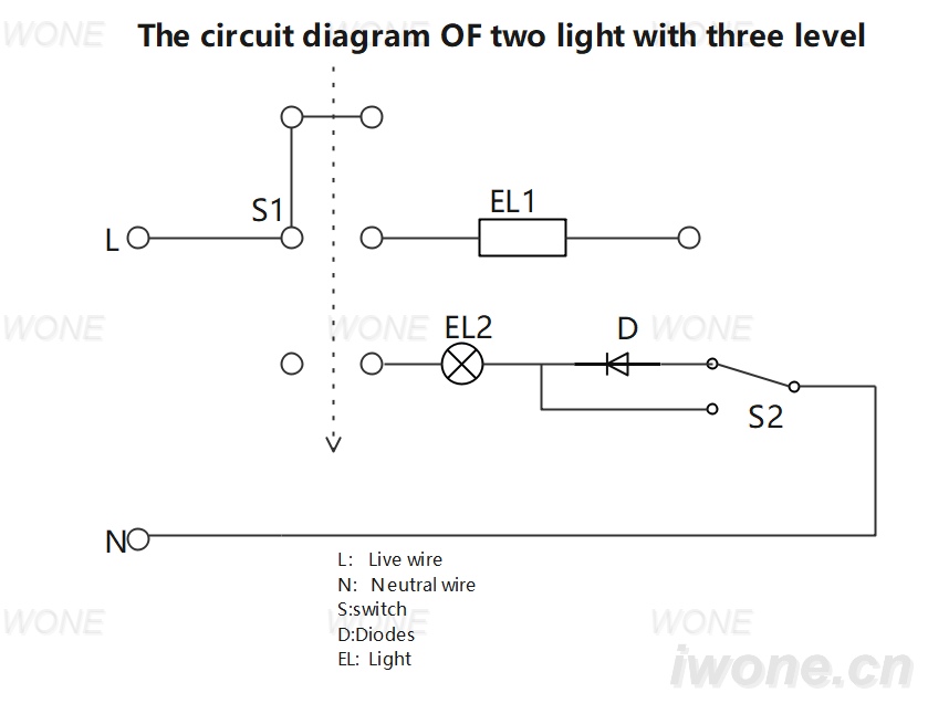 The circuit diagram OF two light with three level