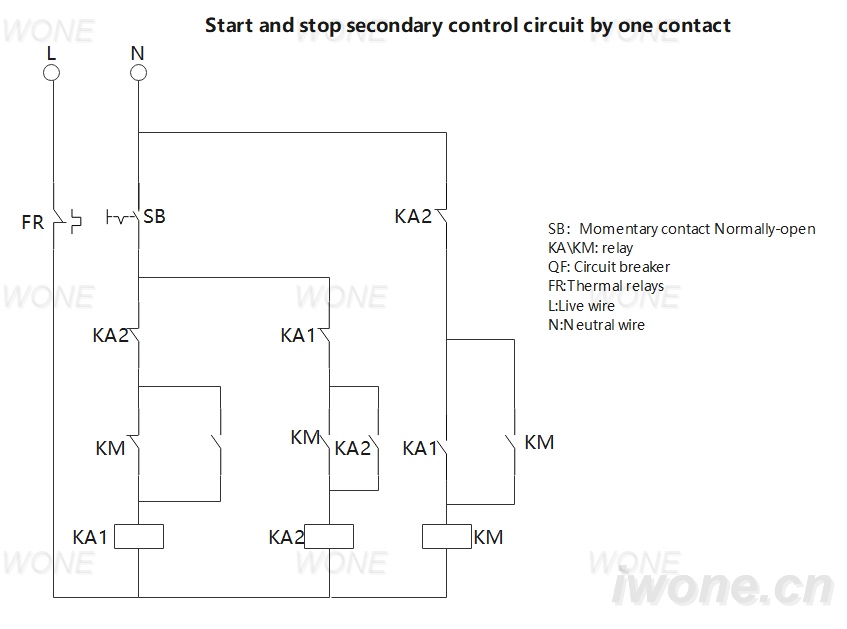 Start and stop secondary control circuit by one contact