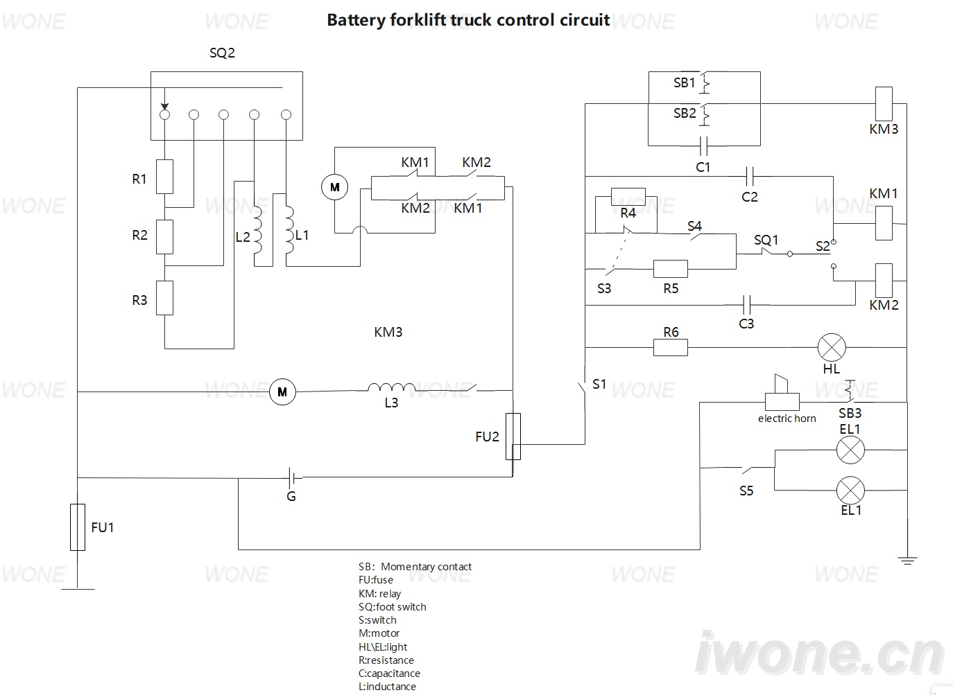 Battery forklift truck control circuit