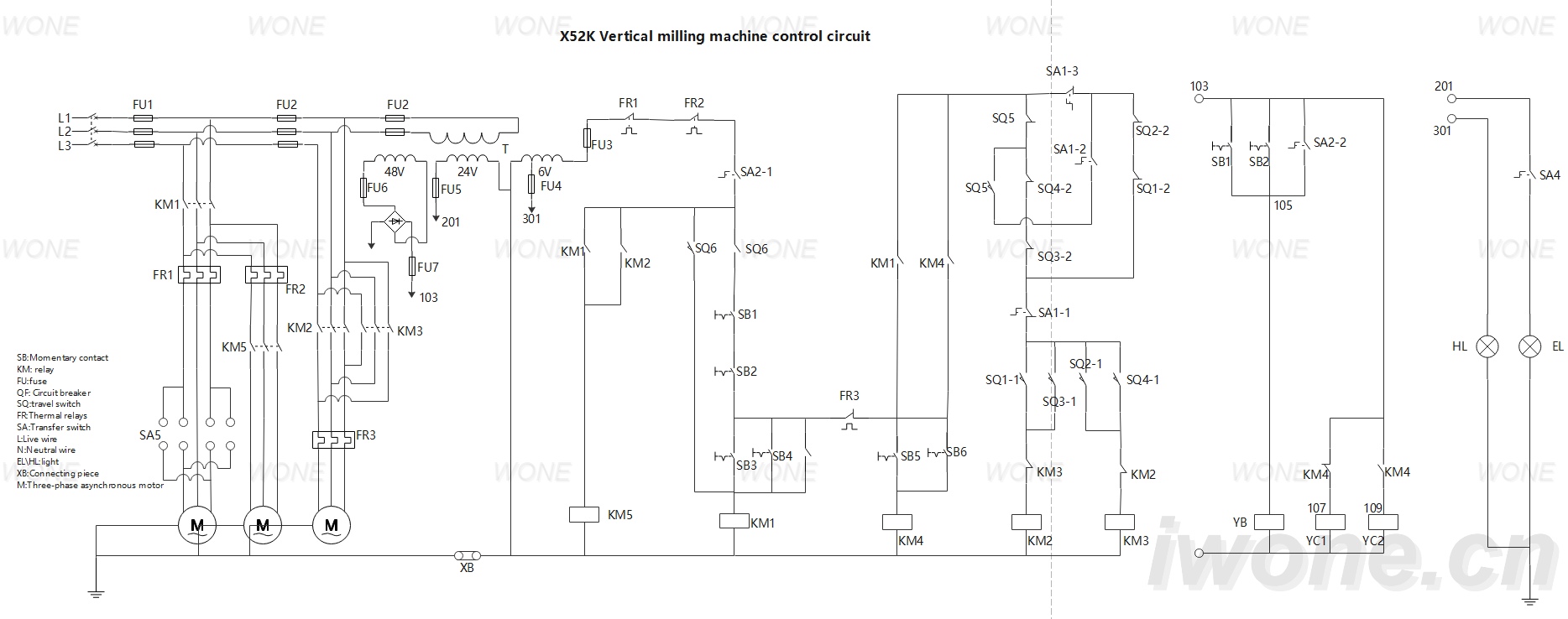 X52K Vertical milling machine control circuit