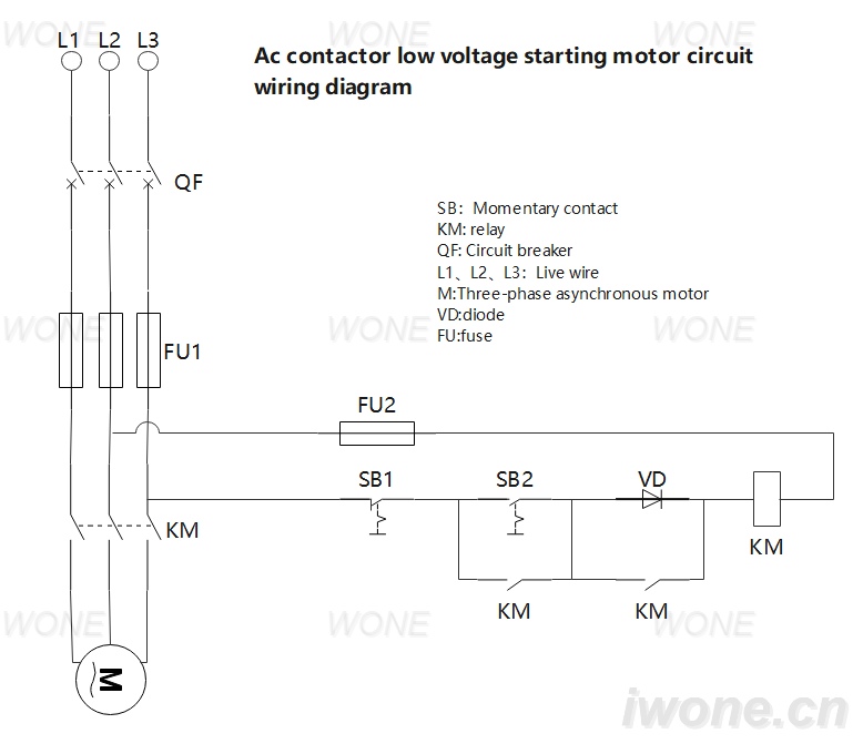 Ac contactor low voltage starting motor circuit wiring diagram