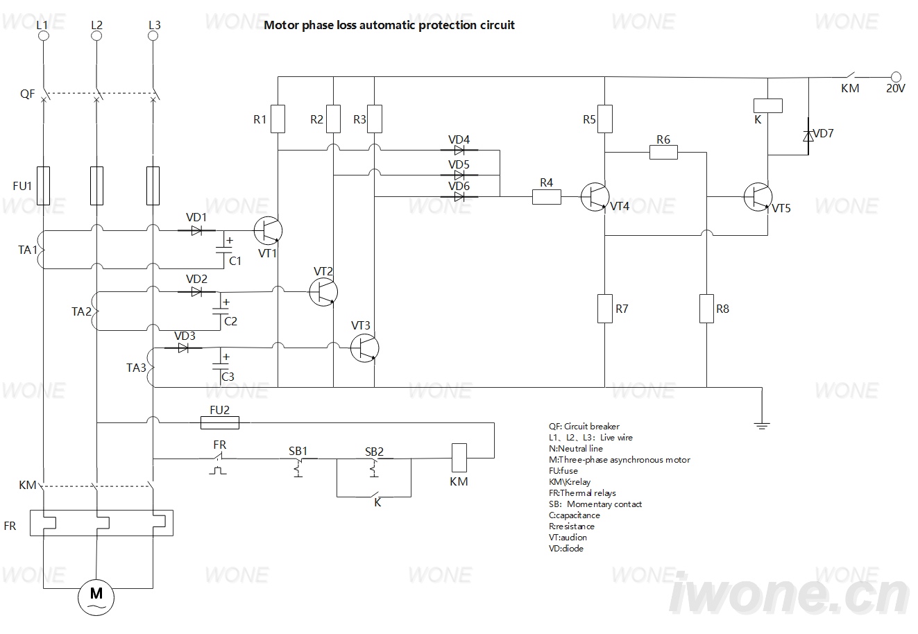 Motor phase loss automatic protection circuit