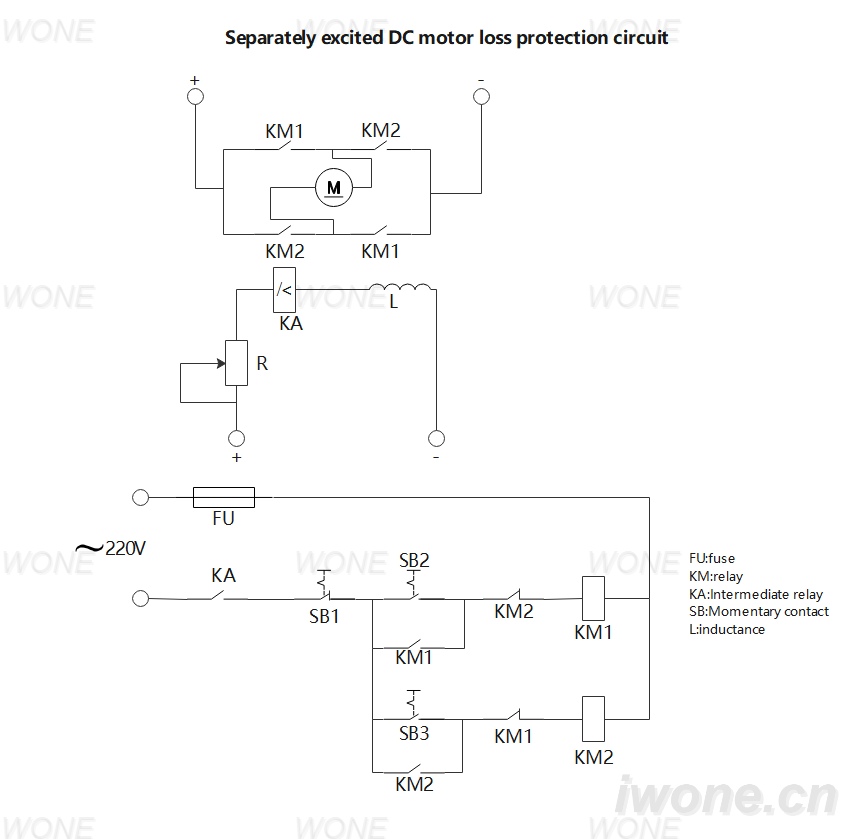 Separately excited DC motor loss protection circuit