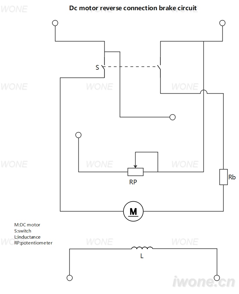 Dc motor reverse connection brake circuit