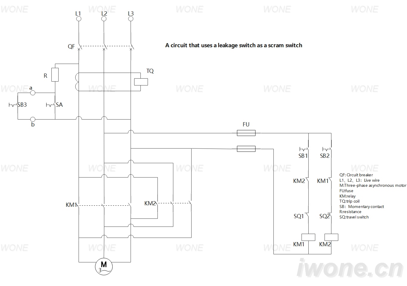 A circuit that uses a leakage switch as a scram switch