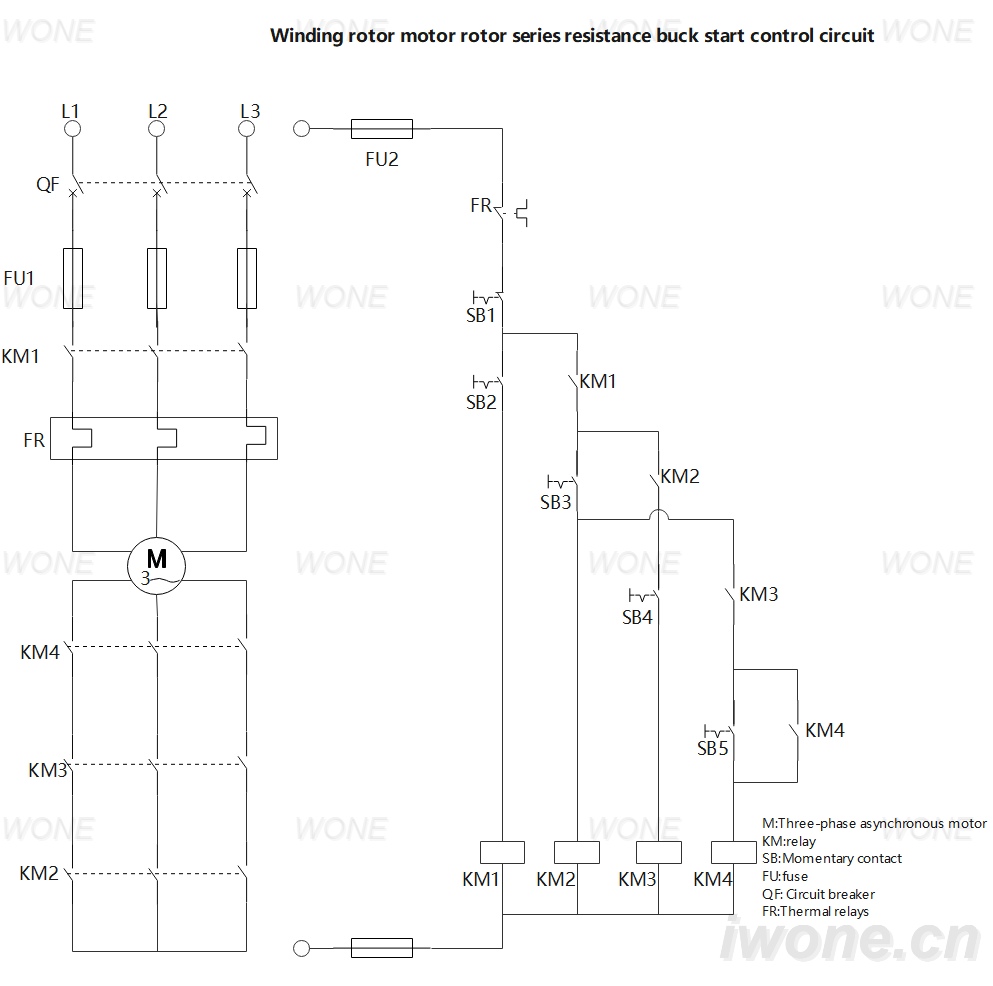 Winding rotor motor rotor series resistance buck start control circuit