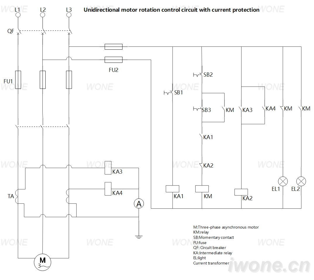 Unidirectional motor rotation control circuit with current protection