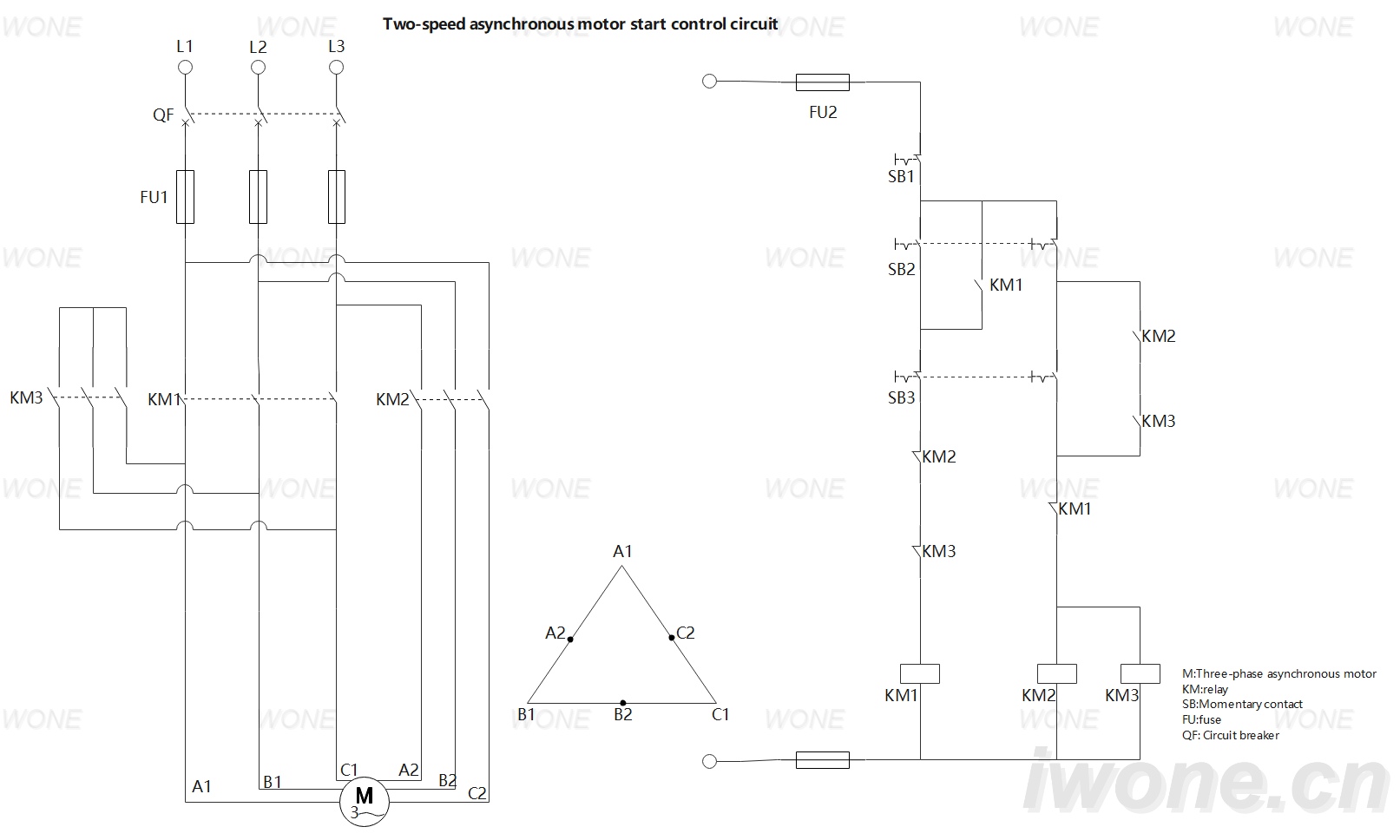 Two-speed asynchronous motor start control circuit