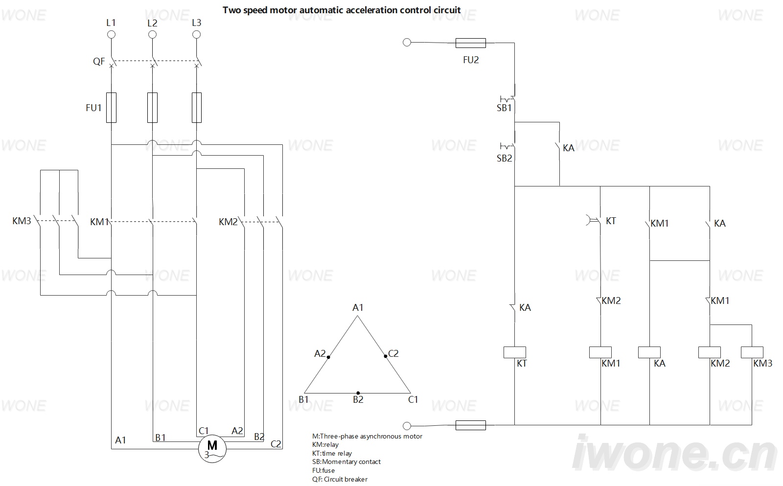 Two speed motor automatic acceleration control circuit