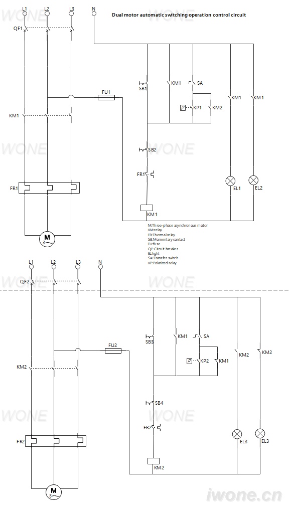 Dual motor automatic switching operation control circuit