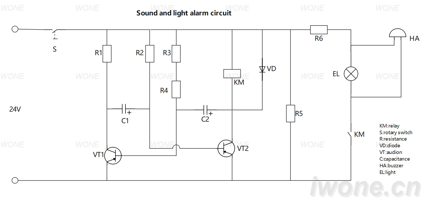 Sound and light alarm circuit