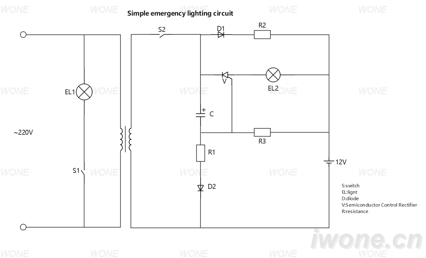 Simple emergency lighting circuit