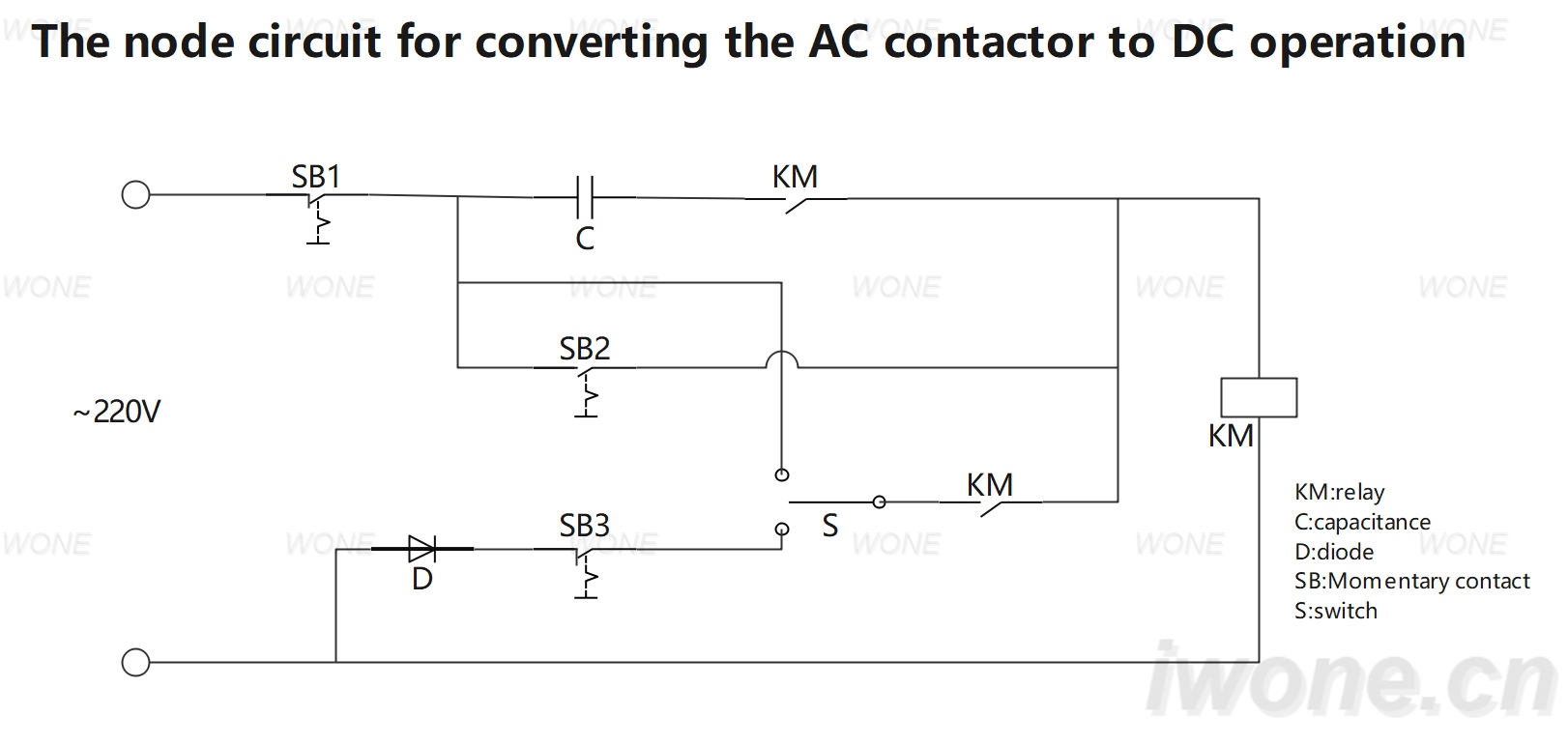 The node circuit for converting the AC contactor to DC operation