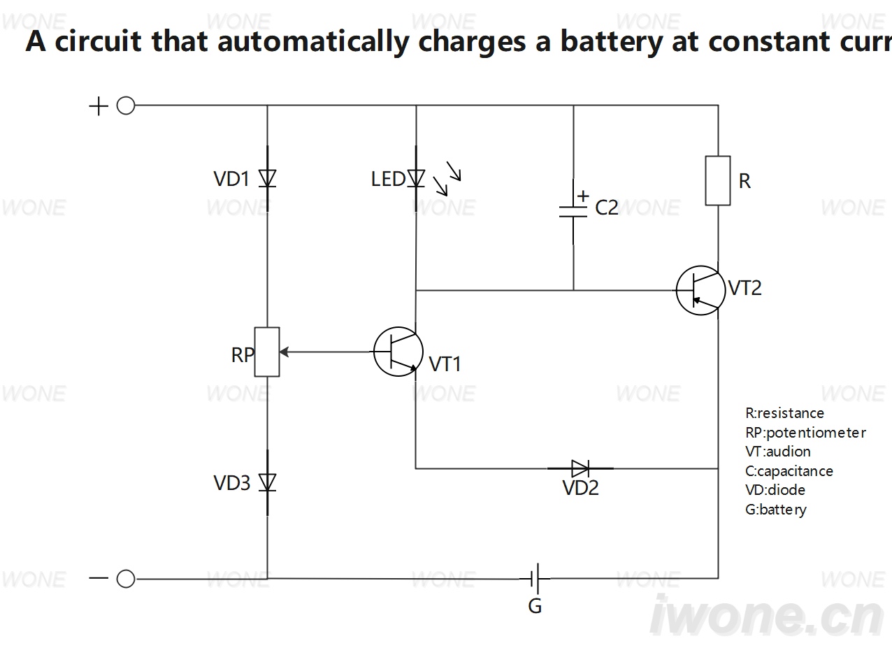 A circuit that automatically charges a battery at constant current