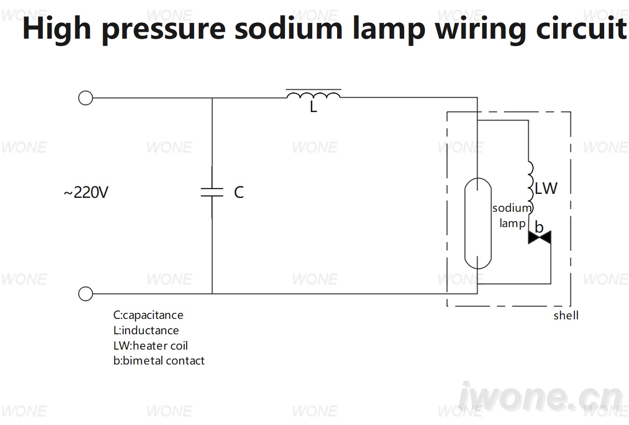 High pressure sodium lamp wiring circuit