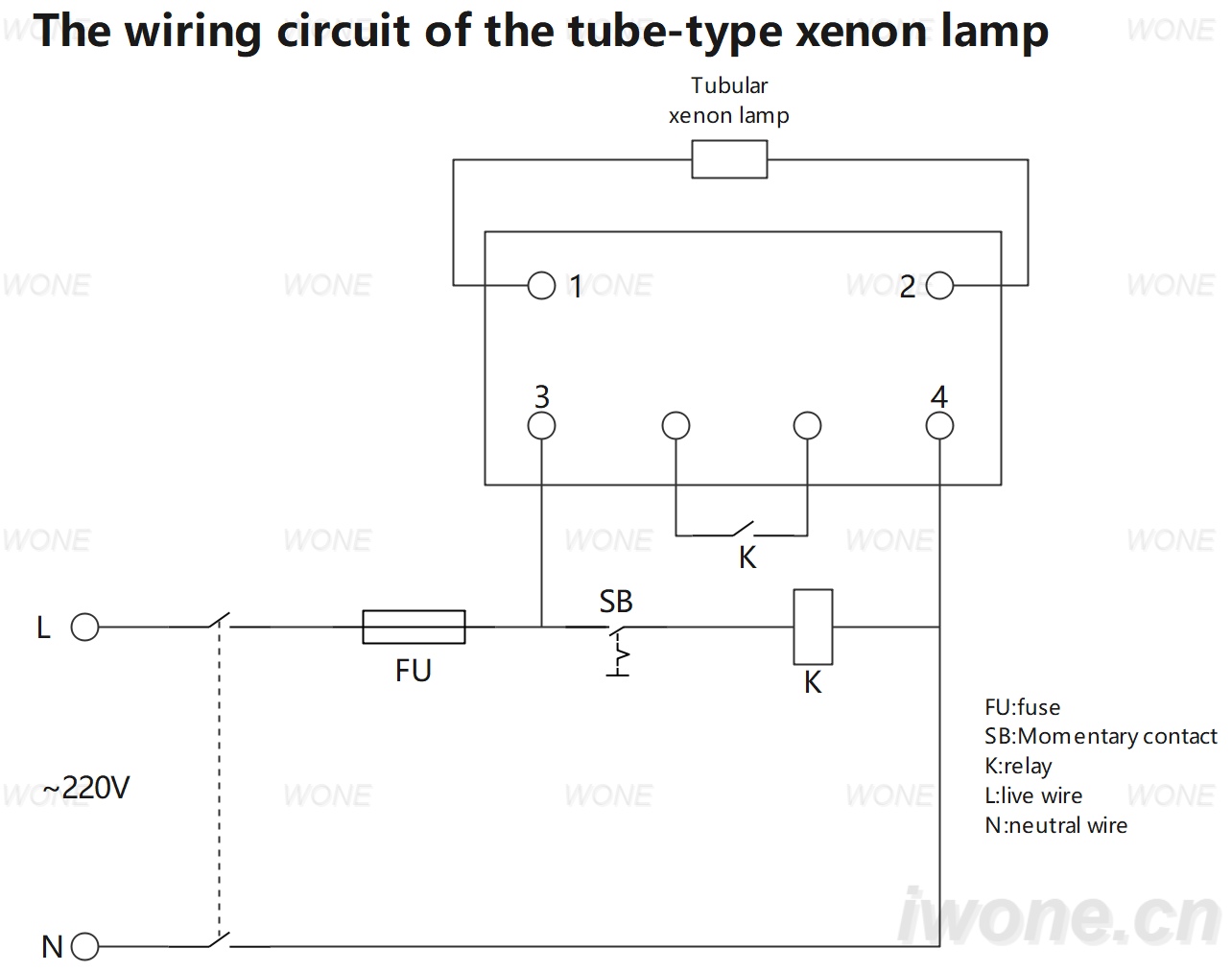 The wiring circuit of the tube-type xenon lamp