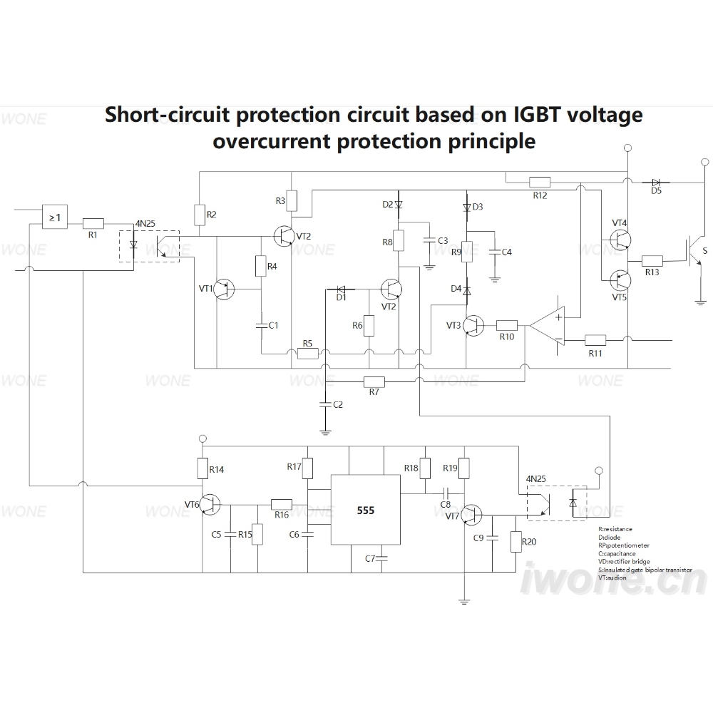 Short-circuit protection circuit based on IGBT voltage overcurrent protection principle