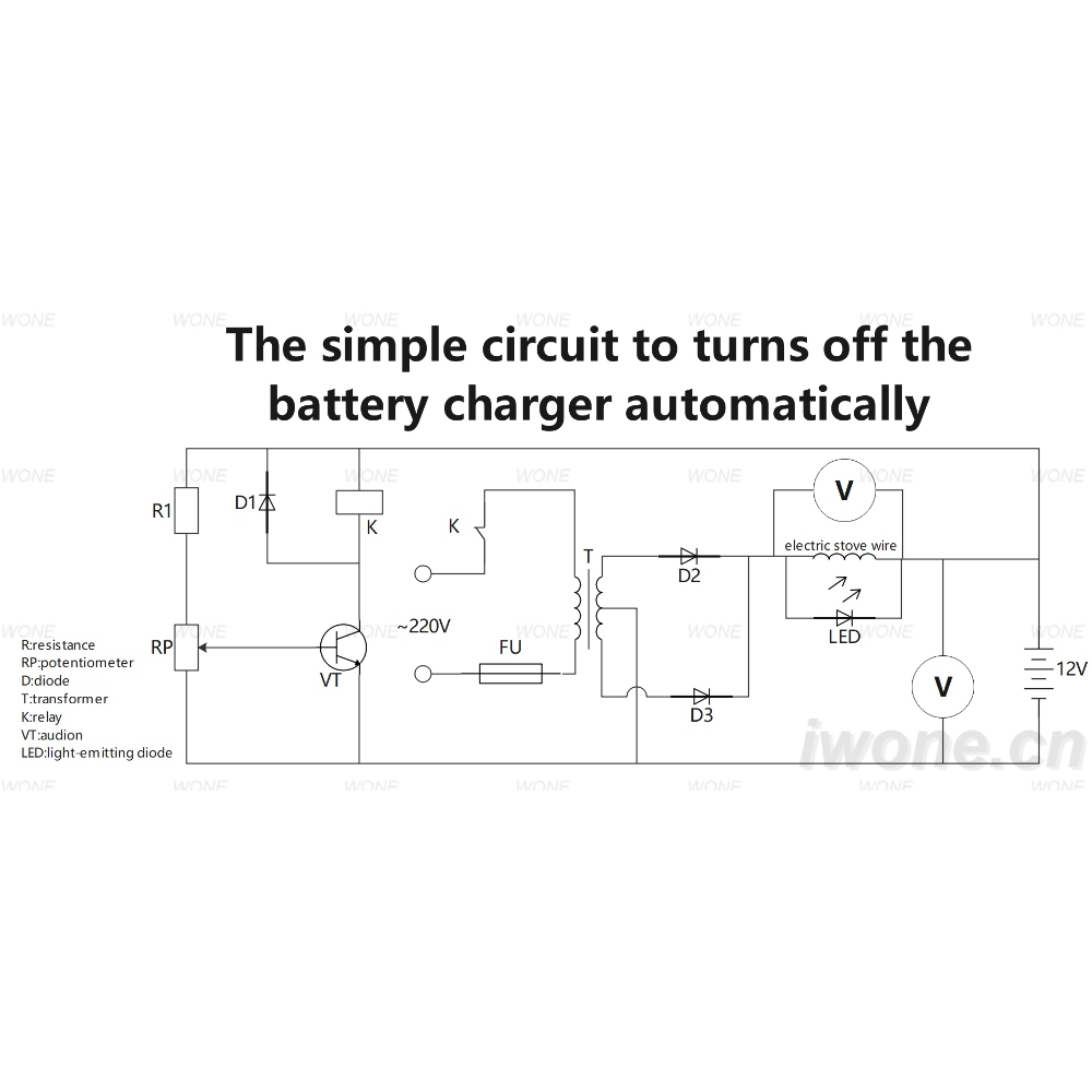 The simple circuit to turns off the battery charger automatically