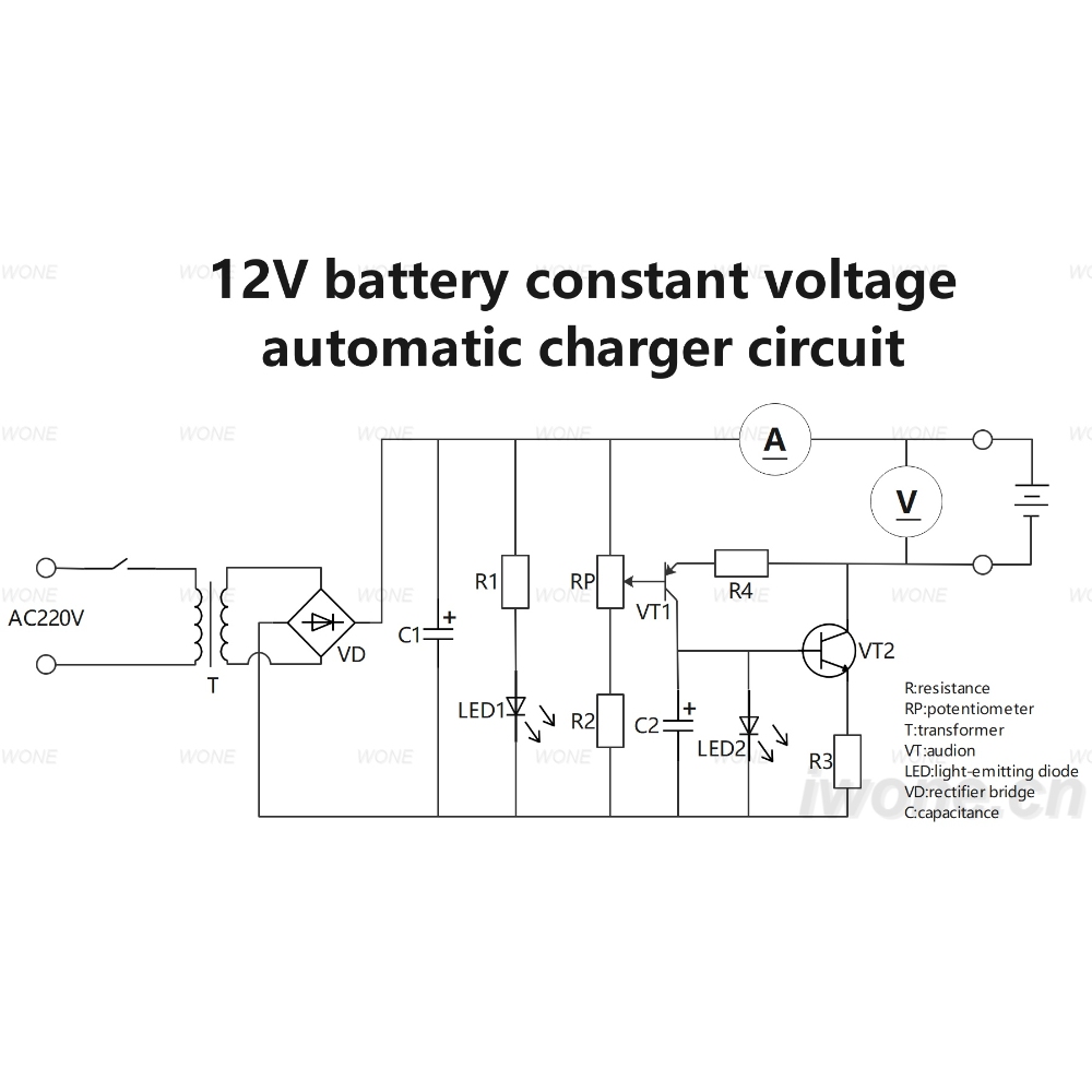 12V battery constant voltage automatic charger circuit