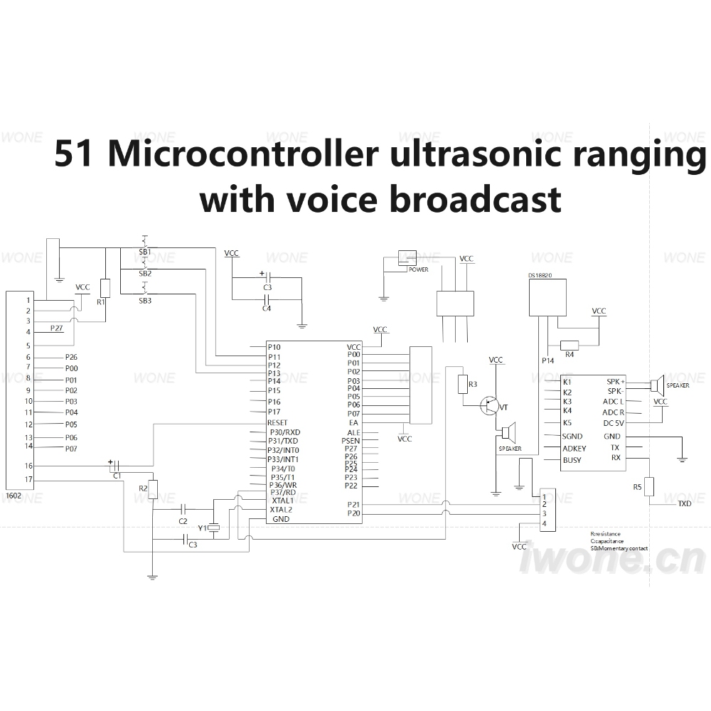 51 Microcontroller ultrasonic ranging with voice broadcast