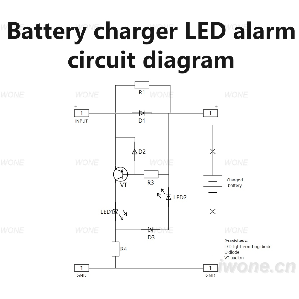 Battery charger LED alarm circuit diagram