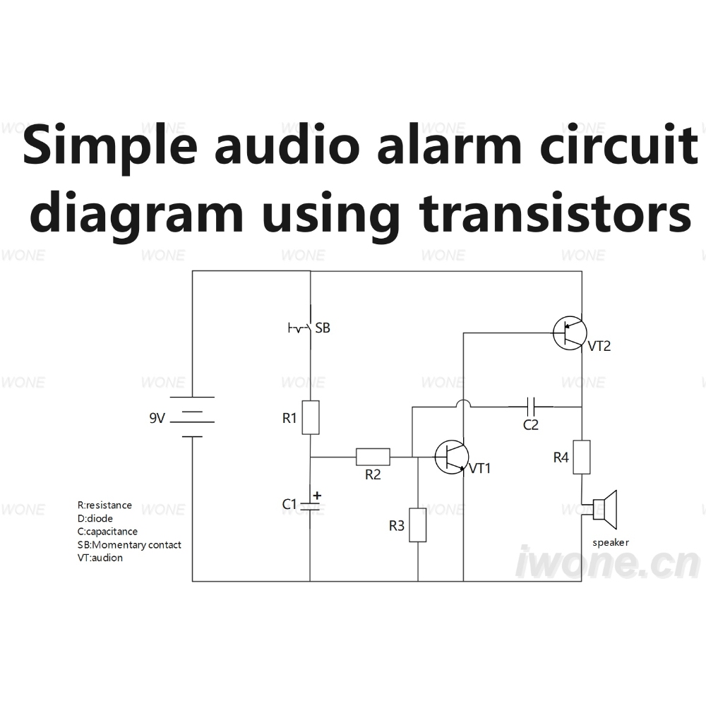 Simple audio alarm circuit diagram using transistors