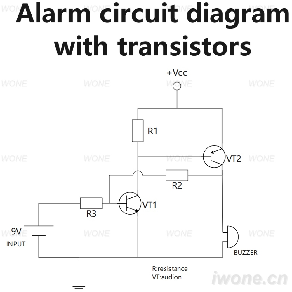 Alarm circuit diagram with transistors