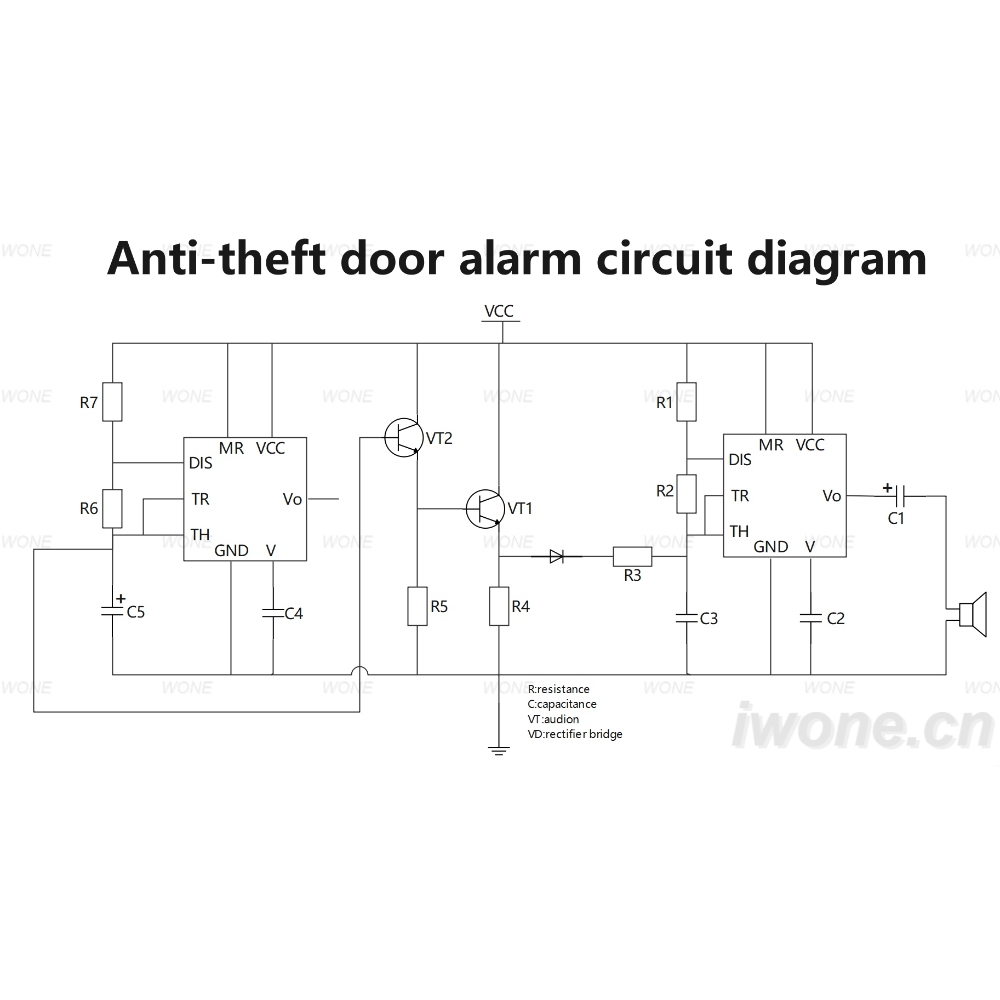 Anti-theft door alarm circuit diagram