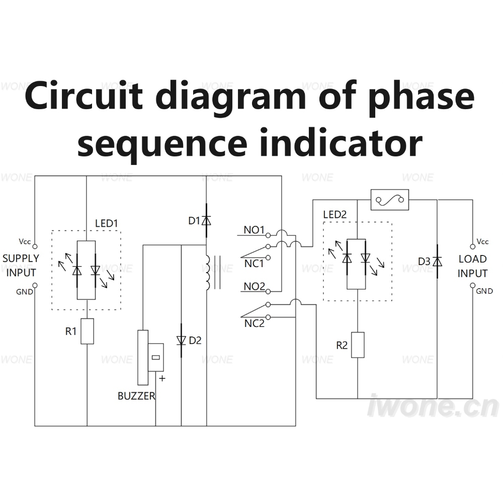 Circuit diagram of phase sequence indicator