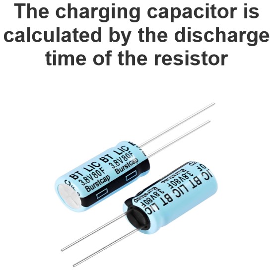 The charging capacitor is calculated by the discharge time of the resistor