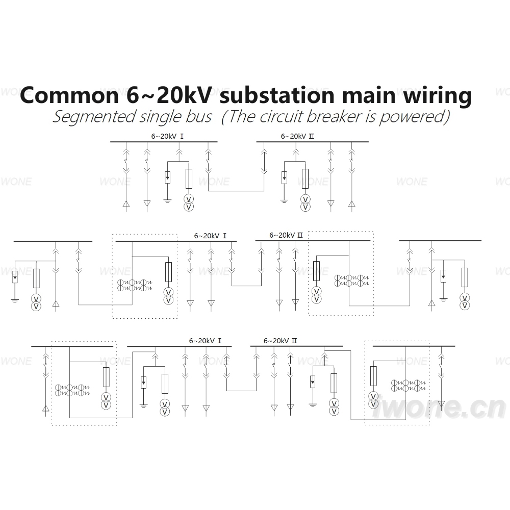 6~20kV Substation high voltage commonly used main wiring（Segmented single bus and the circuit breaker is powered）