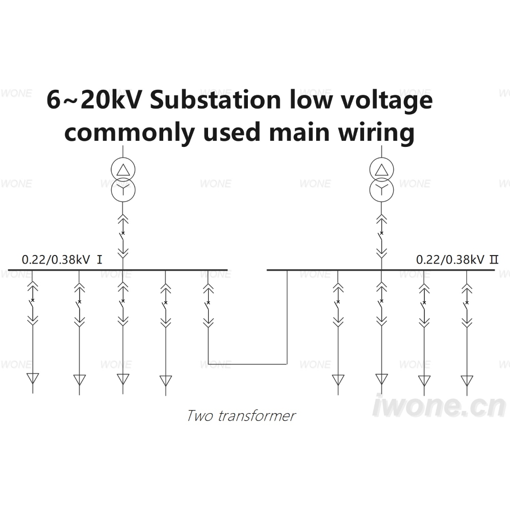 6~20kV Substation low voltage commonly used main wiring（Two transformer）