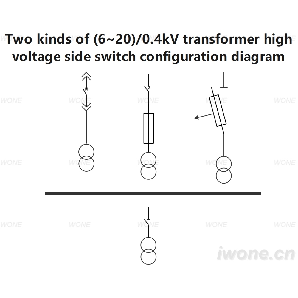 Two kinds of (6~20)/0.4kV transformer high voltage side switch configuration diagram