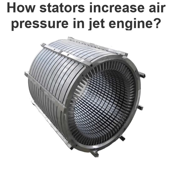 How stators increase air pressure in jet engine?