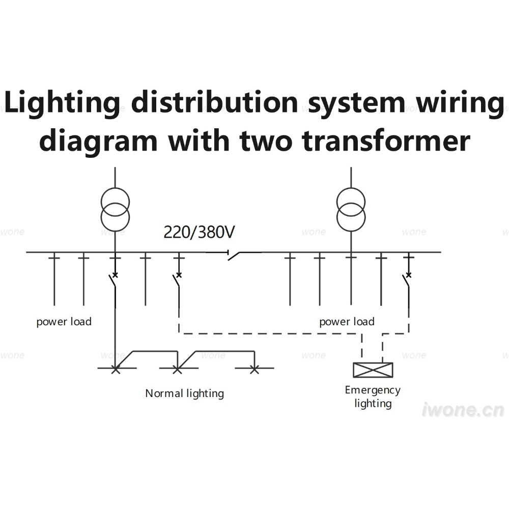 Lighting distribution system wiring diagram with two transformer