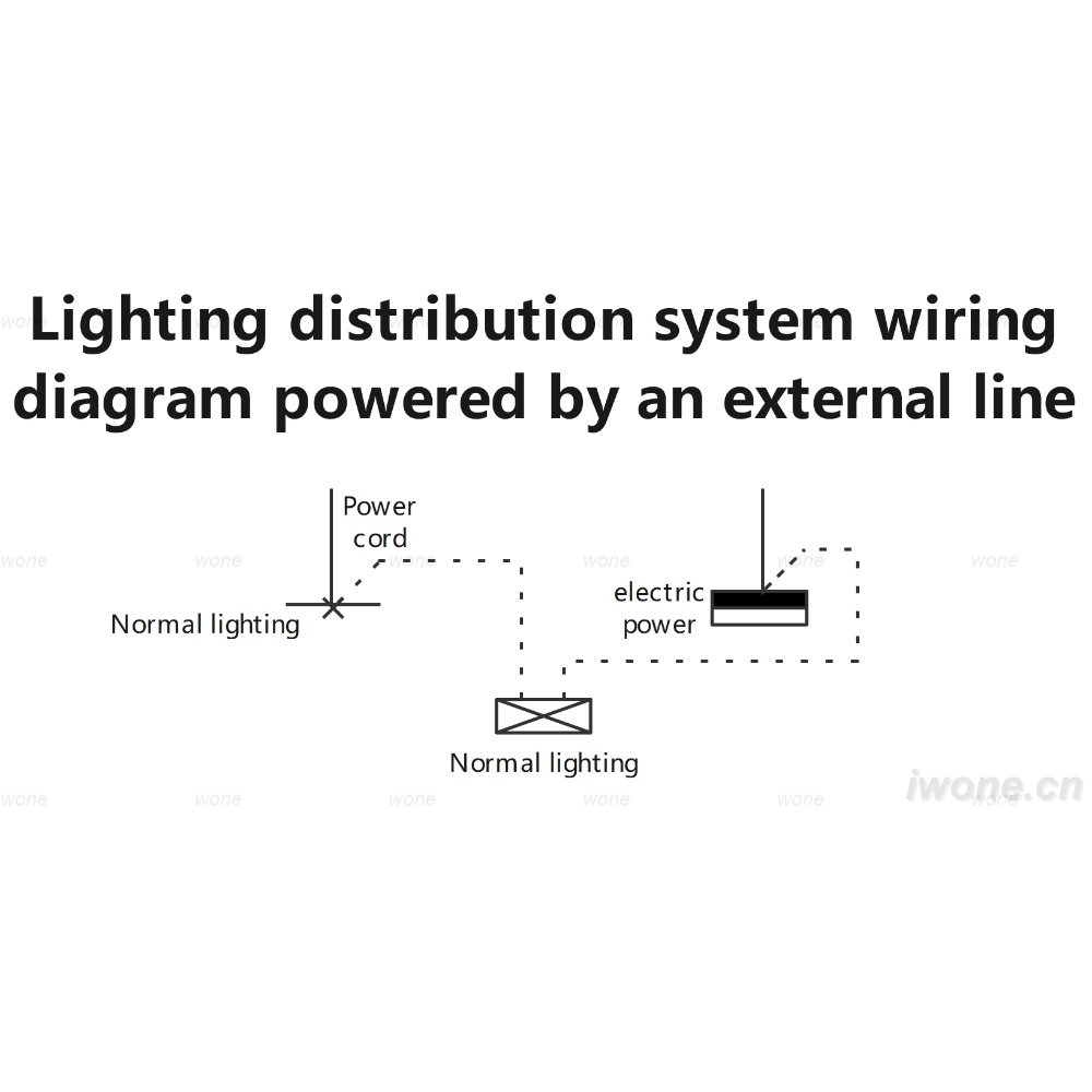 Lighting distribution system wiring diagram powered by an external line