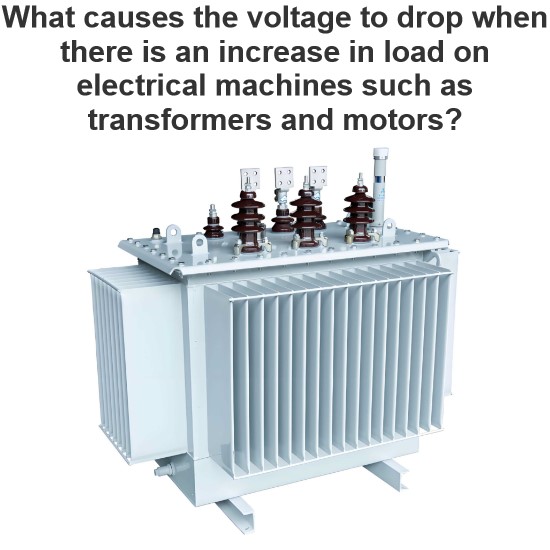 What causes the voltage to drop when there is an increase in load on electrical machines such as transformers and motors?