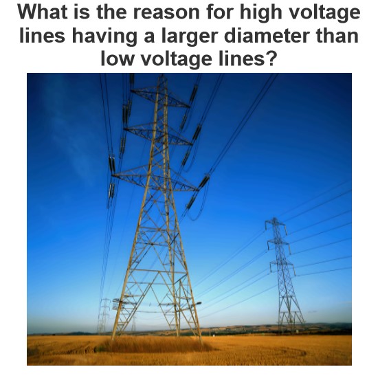 What is the reason for high voltage lines having a larger diameter than low voltage lines?