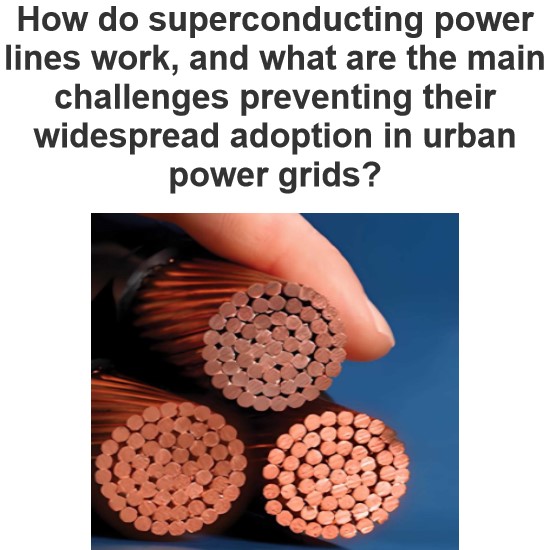 How do superconducting power lines work, and what are the main challenges preventing their widespread adoption in urban power grids?