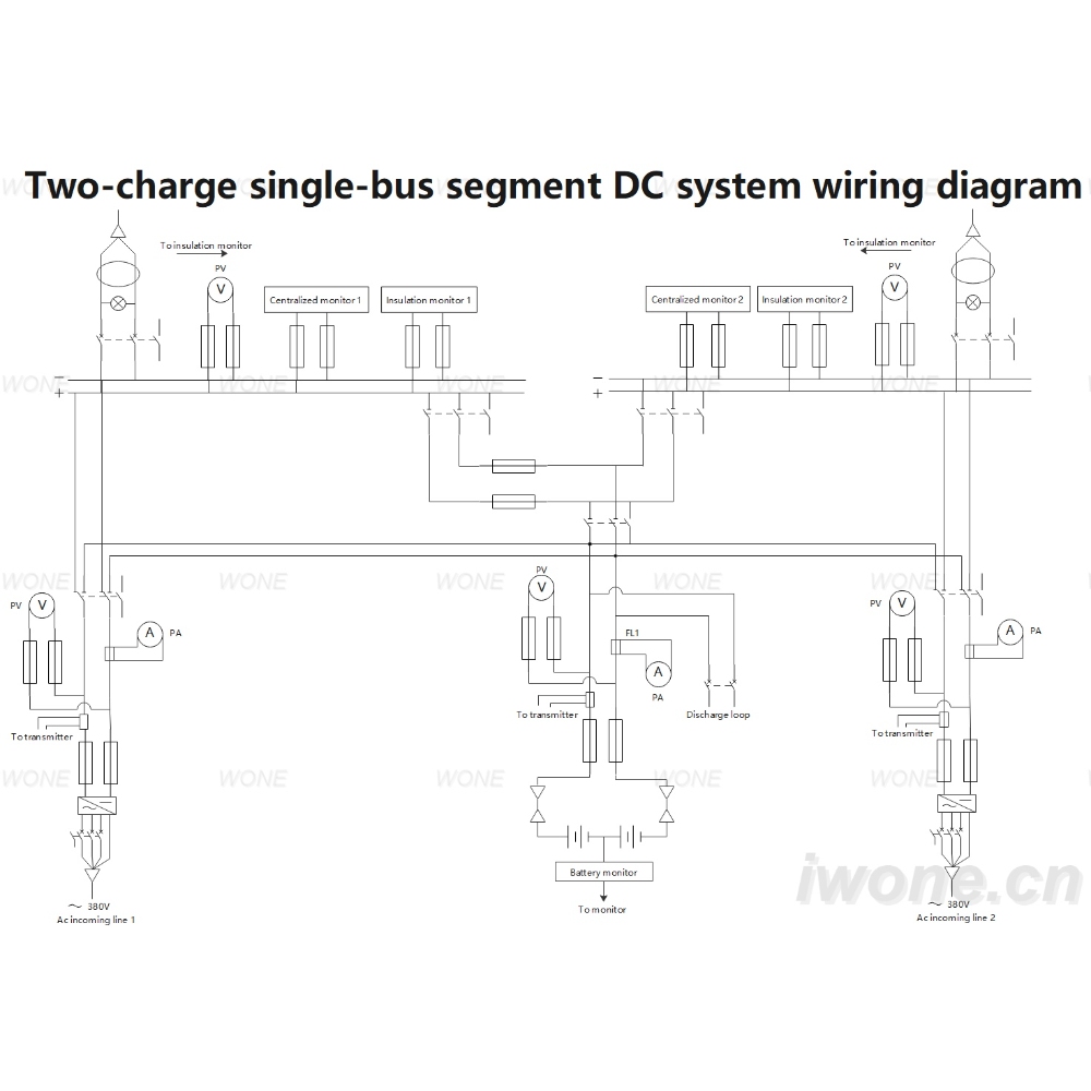 Two-charge single-bus segment DC system wiring diagram