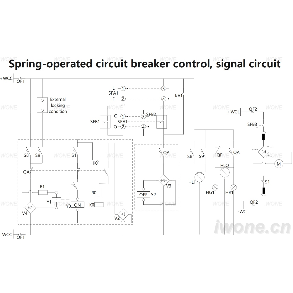 Spring-operated circuit breaker control, signal circuit